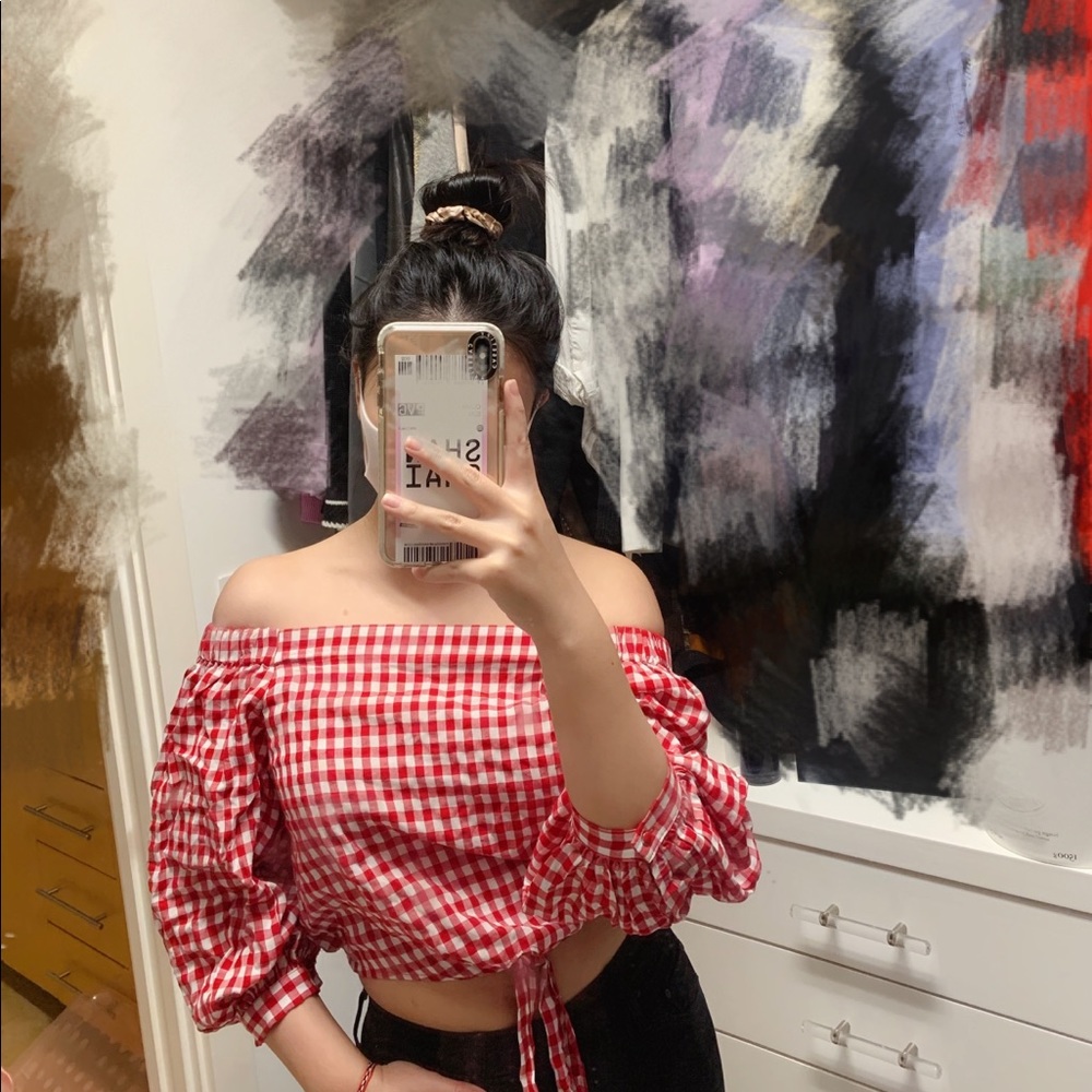 Forever 21 red gingham off the shoulder top